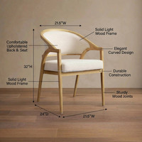 Chaise de salle à manger moderne Sovereign Organic, fauteuil en chêne américain massif, siège rembourré en lin de style Arhaus de luxe pour suite de villa