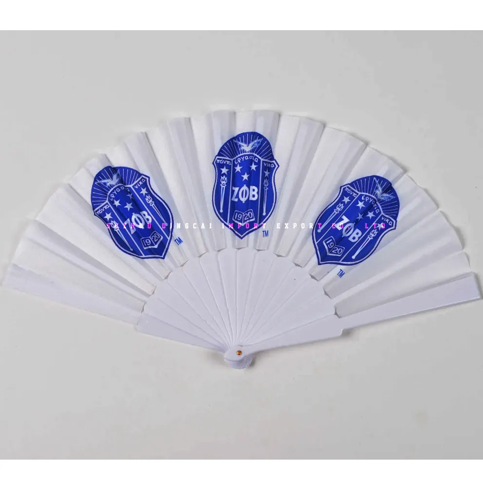Großhandel Custom Printed Logo Faltbare Hand Fan Hochzeit Kunststoff Zeta Phi Beta Hand Fan