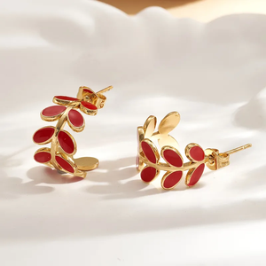 ต่างหูแฟชั่นชุบทอง 304 สแตนเลส รูปใบไม้รี ขัดเงา สไตล์เรียบง่าย สำหรับผู้หญิง สวมใส่ได้ทุกวัน - Product Image 4