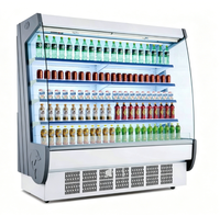 Vitrine réfrigérée ouverte multi-étagères Dolphin Style pour supermarché, boissons, avec éclairage LED et contrôle numérique de la température automatique