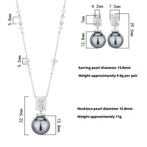 Fashion Eco-friendly Copper 16-14mm Grey <b>Pearl</b> Tassel Design High-end Necklace and Earrings <b>Set</b> Grey <b>Pearl</b> Jewelry <b>Set</b> - Product Image 2