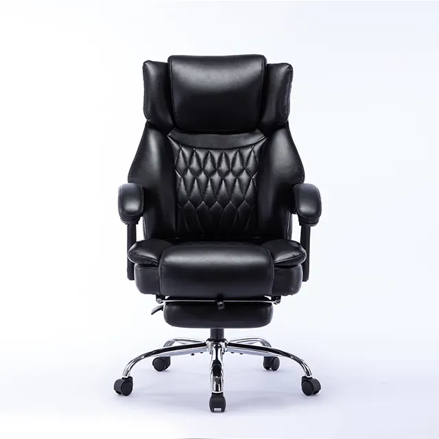 Luxury soft ergonomic office furniture executive recliner boss chairs luxury black PU leather office chair with footrest