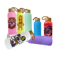 Vente en gros, gobelets en verre vierge de 20oz, bouteille d'eau givrée, verres de couleur dégradée, gobelet avec couvercle et poignées en bambou