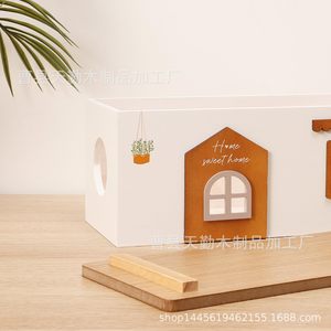 Creative wooden storage <b>box</b> for home desktop cable storage, solid wood multi-functional <b>router</b> power board concealment <b>box</b> - Product Image 3