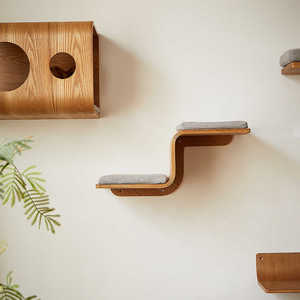 Moderne Massief Houten Kattenboom Krabber Met 2 Treden Baars Wandmeubilair Alle Seizoenen Kat Muur Planken Krabben Post Kattenhuis - Product Image 5