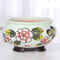 Jardinière créative peinte à la main en céramique de style coréen avec un design à large ouverture pour les fleurs