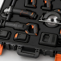 Kit combiné d'outils électriques sans fil 8-en-1 multifonction avec perceuse électrique, meuleuse d'angle, clé à chocs, scie sabre et mallette