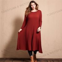 Femmes grande taille vêtements robes élégantes femmes grande taille automne dame longue côte mince solide plissé tricoté pull tenue décontractée