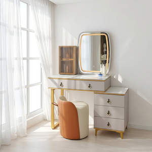 Table de maquillage moderne avec miroir éclairé et tiroirs de rangement pour meubles de chambre - Product Image 2