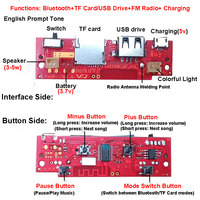 Module BT, carte de circuit imprimé pour haut-parleur, carte d'amplificateur de puissance, carte de décodeur MP3, lecteur, carte mère audio avec lumières colorées