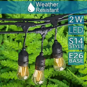 Heißer Verkauf 15m S14 E26 E27 2700k Lichterkette mit 24 Steckdosen Wasserdichte kommerzielle 2-W-LED-Lampen für den Außenbereich für perfekte Garten terrasse