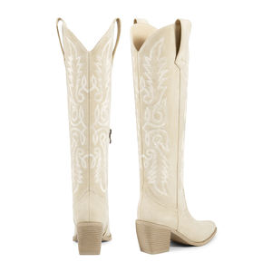 WETKISS ricamo personalizzato Snip Toe da donna con tacco alto al ginocchio <span class=keywords><strong>stivali</strong></span> da donna fantasiosi <span class=keywords><strong>stivali</strong></span> da Cowboy Western <span class=keywords><strong>Beige</strong></span> per il giorno della partita - Product Image 4