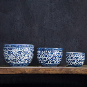 Pot de plantes à fleurs en céramique <span class=keywords><strong>bleu</strong></span> et blanc, table chaude, livraison gratuite - Product Image 5