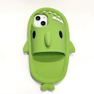 Shark Cartoon Funny Green Soft Silicone Phone Case For 11/12/13/14 Pro Max Phone Cover