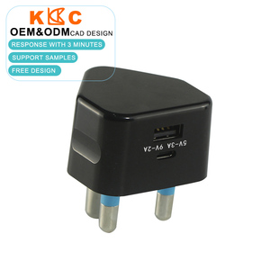 อะแดปเตอร์แปลงไฟแบบเสียบผนัง 3 ขา แบบคู่พอร์ต USB สีตามสั่ง สำหรับแอฟริกาใต้ รองรับ OEM ODM กำลังไฟ 5V2.1A สำหรับชาร์จโทรศัพท์ - Product Image 1