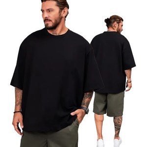 Wholesale Plain Oversized Plus Size Men's <b>T</b>‑Shirts, <b>White</b> Black Color Option With Custom Logo - Product Image 1