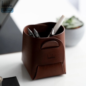 Boshiho Leather Pen Pot Office <b>Desk</b> Pen Holder Foldable Storage Tray Makeup Brush Basket Box Pouch - Product Image 1