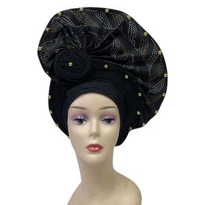 MH-1199 Turbante Automático <span class=keywords><strong>de</strong></span> 4 Estaciones, Hermoso Turbante con Perlas para Damas, Fiesta, Boda, Hecho <span class=keywords><strong>de</strong></span> Algodón, Encaje y Terciopelo - Product Image 4