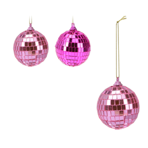 Pendentif boule miroir en plastique fuchsia/rose diamanté 6CM ASS. - Product Image 1