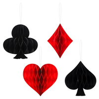 4 Pièces Décorations Suspendues pour Fête d'Anniversaire Thème Cœur, Pique, Carreau, Roi, Boules Nid d'Abeille Poker