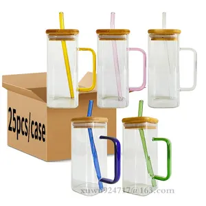 विक्रेता ग्लैसवेयर ड्रिंकवेयर आइस्इस्ड कॉफी चाय मग पानी टंबलर डोकिंग ग्लास वर्ग ग्लास कप ढक्कन के साथ