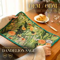 Set de table et chemin de table rectangulaires en polyester/coton tissé, antidérapants, motif végétal vintage, logo personnalisé, OEM/ODM disponible