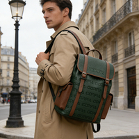 Sac à dos en cuir PU imperméable de style vintage avec fermeture à rabat et design multi-poches pour les voyages quotidiens, le travail, la mode et les tenues habillées