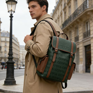 复古风格防水 PU 皮革背包，带翻盖和多口袋设计，适合日常旅行、工作、时尚服装使用 - Product Image 5