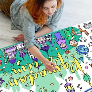 Grande nappe à colorier Ramadan Kareem, poster en papier pour activités manuelles, jeux <span class=keywords><strong>de</strong></span> <span class=keywords><strong>dessin</strong></span> DIY à domicile, fournitures <span class=keywords><strong>de</strong></span> fête, 30 x 72 pouces - Product Image 4