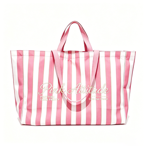 Sac fourre-tout en toile rayé avec poignée, grande taille, bandoulière réglable, pour sublimation, idéal pour les vacances d'été à la plage pour filles - Product Image 1