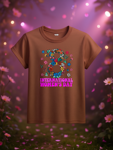 T-shirt da donna Ameri girocollo a maniche corte con stampa floreale per la Giornata Internazionale della Donna, 100% cotone, vestibilità regolare, elegante top da festa - Product Image 2