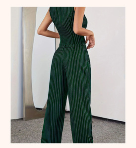 Nouvel ensemble décontracté pour femmes, veste boutonnée et pantalon large à rayures, 2 pièces, tendance - Product Image 5