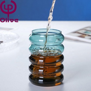 440ML rond jus lait verres tasse soufflé à la main spirale chenille boucle tasses belle couleur haute borosilicate verre tasse à café - Product Image 4