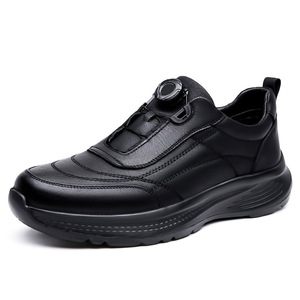 Zapatos de Cuero para Hombre, Punta Redonda, Cierre de Hebilla, Suela Suave, Casuales, Deportivos, para Viajar y Correr, Color Negro - Product Image 5