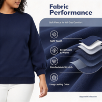Sweat-shirt à col rond pour femme en coton mélangé et élasthanne, respirant et confortable, grande taille, décontracté, à manches ballon amples