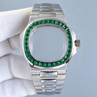 Hochwertige Herren Automatik-Mechanikuhr Quadratisch mit Smaragd-Einlage Edelstahlgehäuse Business Casual Uhr