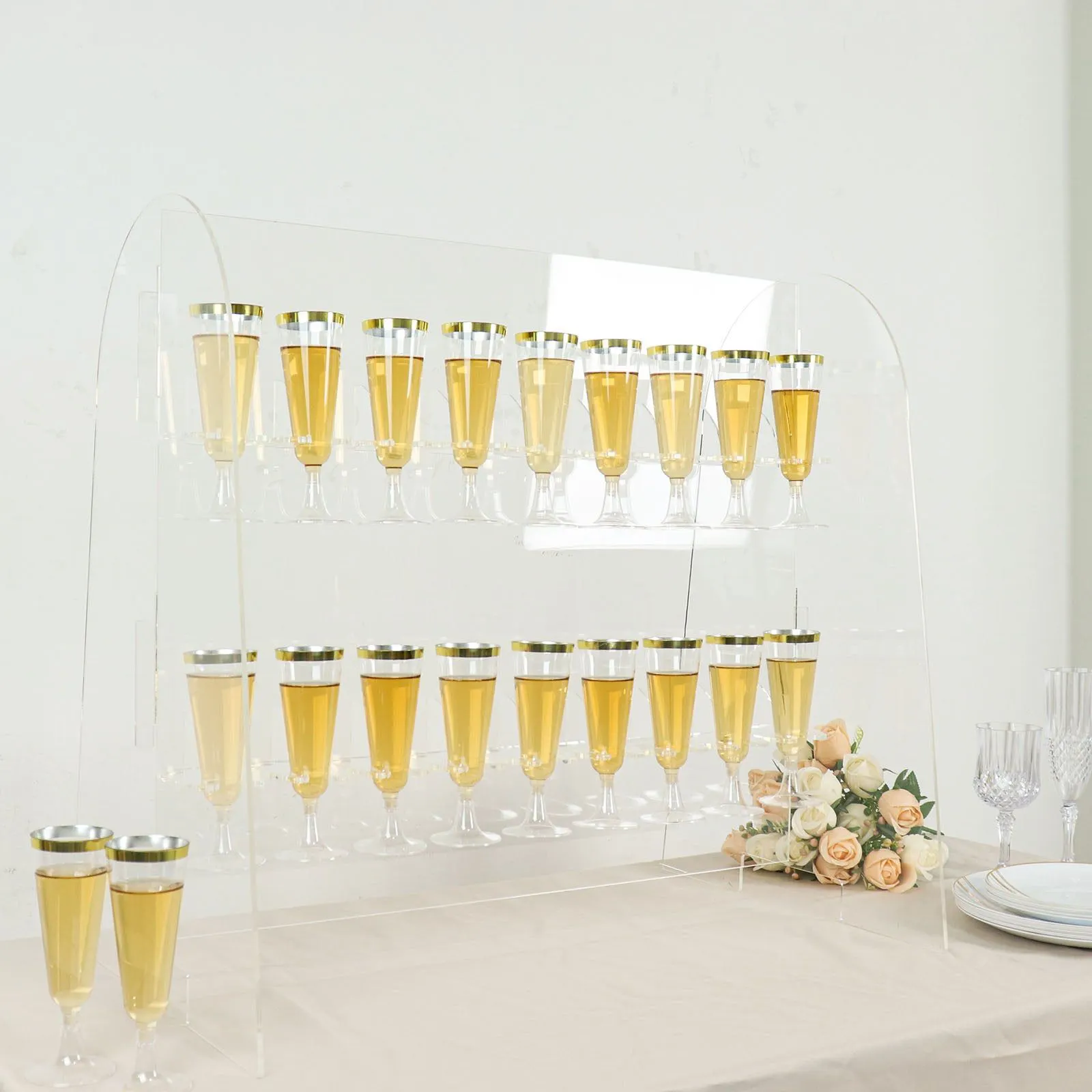 מפעל אספקת חתונת prosecco קיר שמפניה זכוכית בעל רקע אקריליק שמפניה קיר