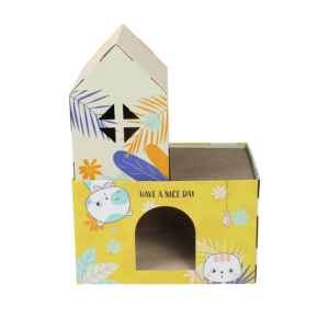 Grosir Langsung Pabrik, Villa Kucing 2 Tingkat Cetak Motif Tanaman Tropis Custom, Bahan Kertas Bergelombang, Produk Terlaris Ekspor - Product Image 4