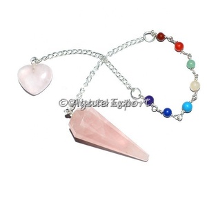 Pendules de Chakra à facettes, en Quartz Rose, 12 chakras, avec petites, en vente - Product Image 1