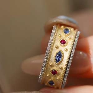 18K Gold Lucky Rotatable Gemstone <b>Spinner</b> <b>Ring</b> with Setting Handmade Luxury Wedding Gift for Women - Product Image 4