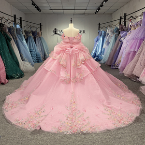 Robe de soirée Instagram Dy1535 rose pour Quinceañera, col cœur, épaules dénudées, appliques, taille naturelle, longueur ras du sol - Product Image 6