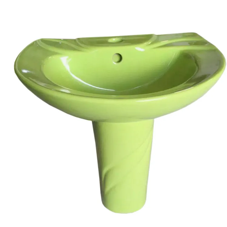 KD-K001PB Fashionable Crianças Banheiro Produtos Verde Colorido Cerâmica Mão Lavatório Design Pequeno Tamanho Bacia Pedestal em Verde