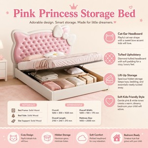 <span class=keywords><strong>Letto</strong></span> Imbottito per Bambini <span class=keywords><strong>con</strong></span> Contenitore a Apertura Posteriore per Arredamento Camera da Ragazza - Product Image 2