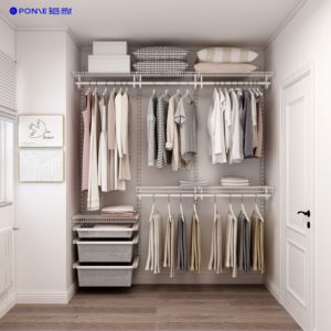 Système d'organisation de placard <span class=keywords><strong>suspendu</strong></span> moderne en métal verrouillable, étagères réglables en fil métallique, paniers en maille pour chambre à coucher, atelier - Product Image 1