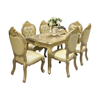 Ensemble table et chaises de salle à manger française, table à manger longue en bois massif de style européen, luxe palacieux, idéal pour villas de luxe