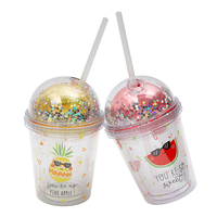 Mini-gobelet fantaisie 12oz, mignon, pour enfants, avec paille intégrée, en plastique de qualité alimentaire, cadeau pour enfants