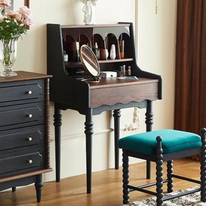 Tocador de maquillaje retro francés de madera maciza con espejo y almacenamiento, mueble de dormitorio para apartamentos pequeños - Product Image 3