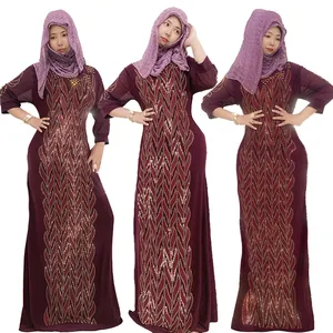 New Dubai Diamond-Inlaid Leaf Patterning Rhinestone Sequin Luxury beading Abaya Islamic Clothing Muslim Dress