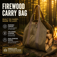 Sac de transport multifonctionnel en coton kaki pour bois de chauffage, 16 oz, robuste, avec fermeture éclair YKK, pliable, portable, pour le camping