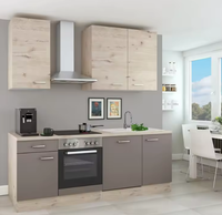 Set Kabinet Dapur 2 Bagian Modern Warna Putih & Motif Kayu Terang dengan Penyimpanan Atas & Bawah